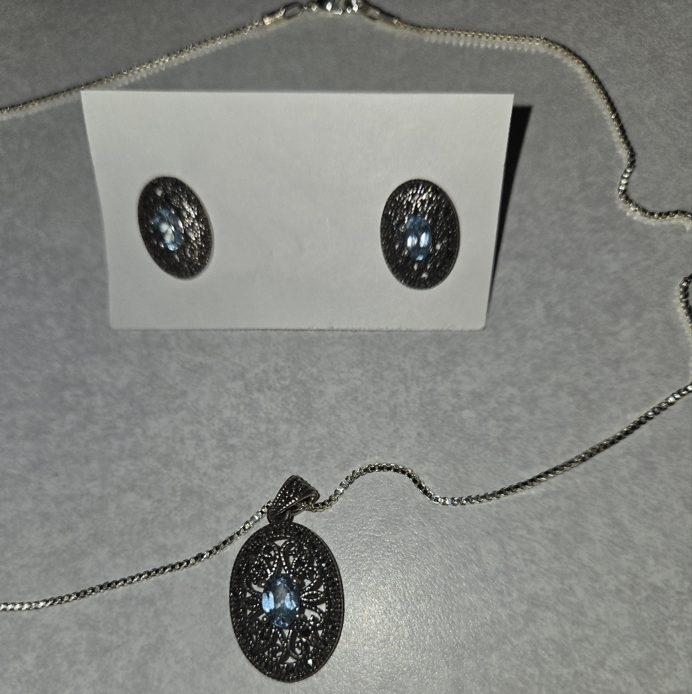 Aqua Marine Stones Necklace & Earrings